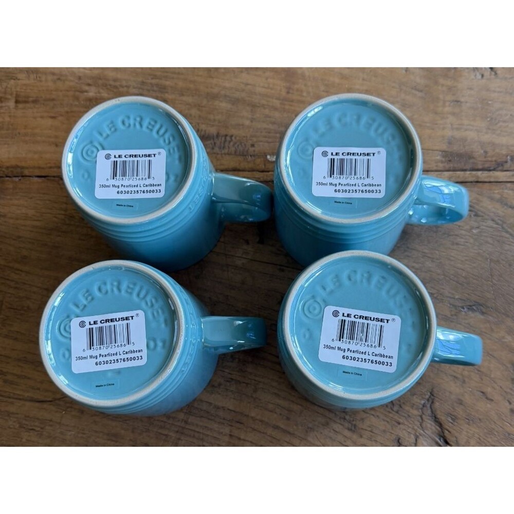 Le Creuset Stoneware London 12 oz 350 ml Mugs Set of 4 Pearlized Caribbean NEW - Picture 6 of 8